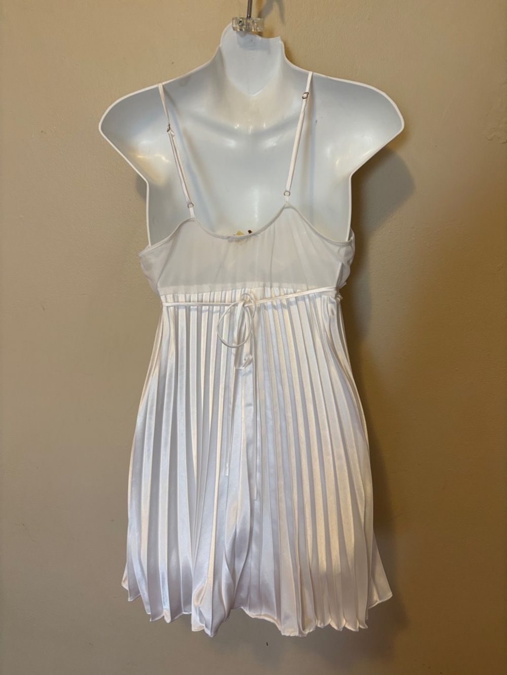 Flora Nikrooz White Pleated Satin Slip Chemise with Lace Accents - Picture 2 of 3
